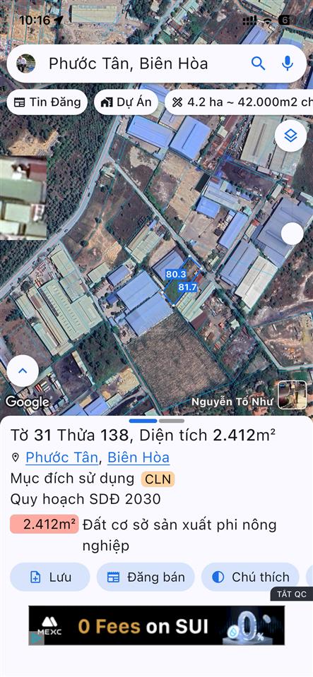 Bán đất 2.500m quy hoạch skc, khu nhà xưởng, 2.500m (2.5 sào) kt 30x81