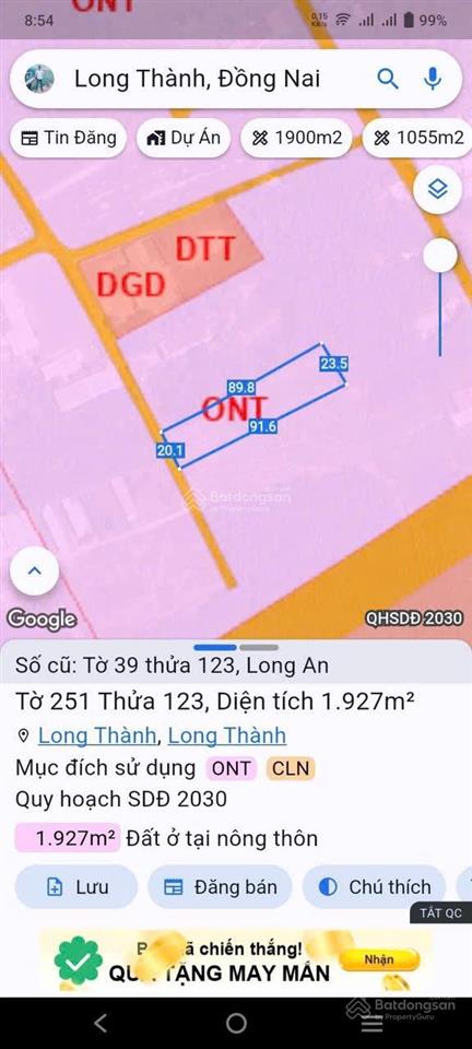 20 tỷ cho 1927m2 có 1.000m2 thổ cư đã có gpxd 6 lầu, trước sân bay sát bên khu đất tmdv sân bay