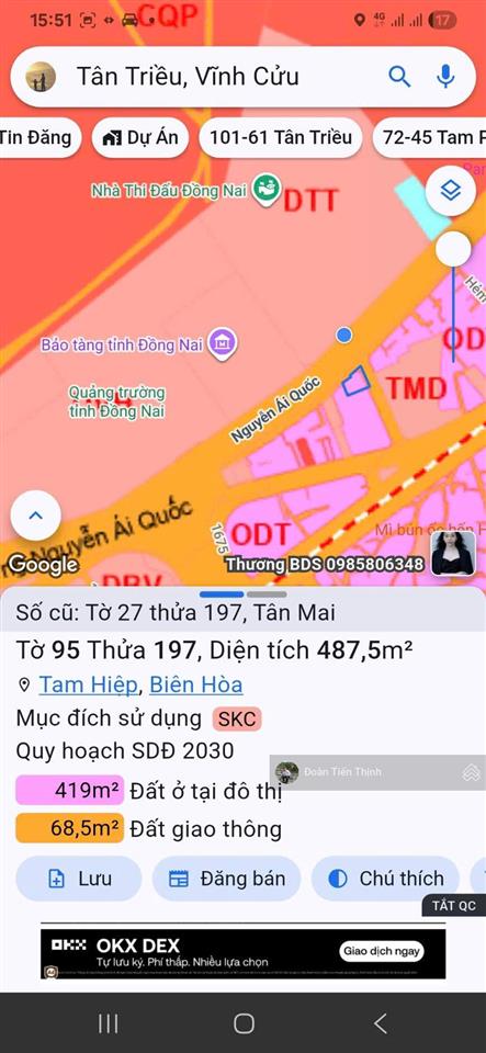 Bán 487,5m2 đất góc 2 mặt tiền đường nguyễn ái quốc + lê a, trung tâm thành phố biên hòa cũ, tỉn
