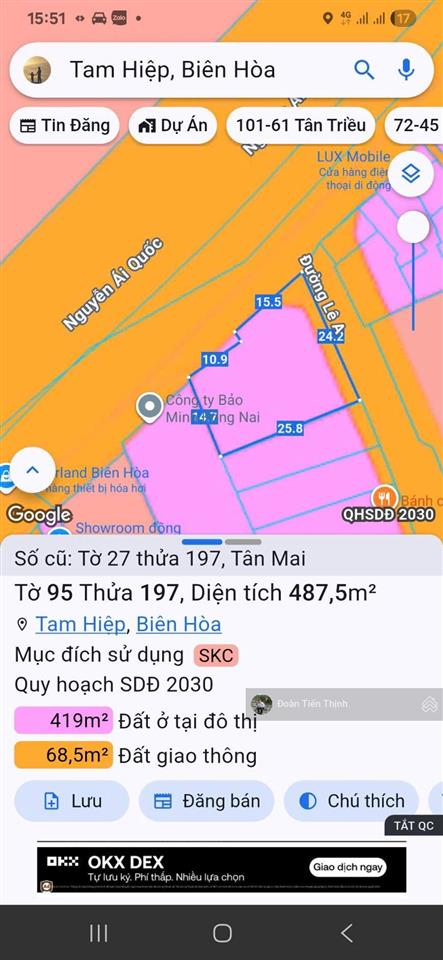 Bán 487,5m2 đất góc 2 mặt tiền đường nguyễn ái quốc + lê a, trung tâm thành phố biên hòa cũ, tỉn