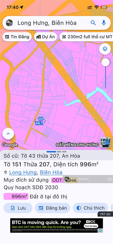 6.5 tỷ, gần 1.000m2 có 100m2 thổ cư gần vòng xoay cổng 11 trên đồi phước khả, an hoà, biên hoà