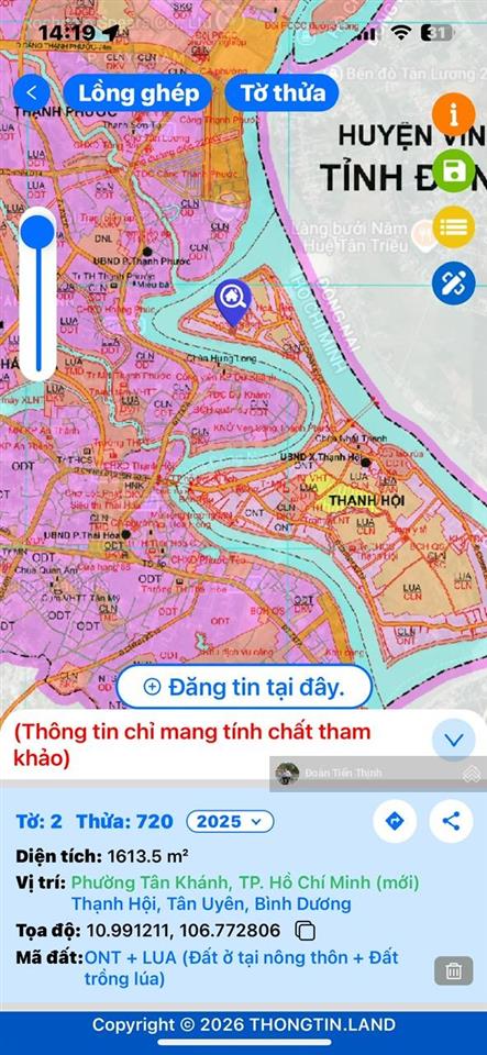 Đất 2677.2m2 cù lao thạnh hội giá 3.4 tr/m2, ngang 32m