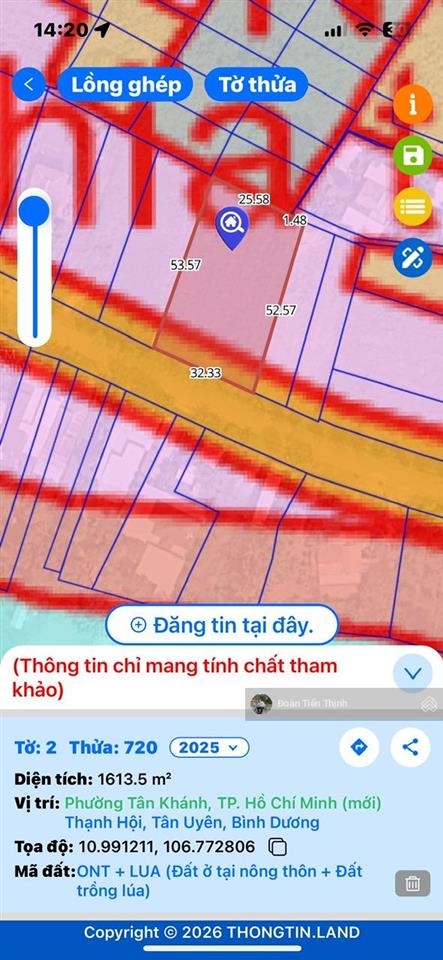 Đất 2677.2m2 cù lao thạnh hội giá 3.4 tr/m2, ngang 32m