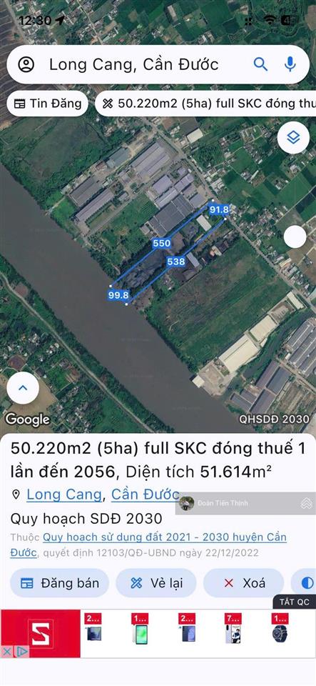 Chuyển nhượng cảng thủy nội địa, long cang cần đước long an, đường trung trực và mặt tiền sông lớn