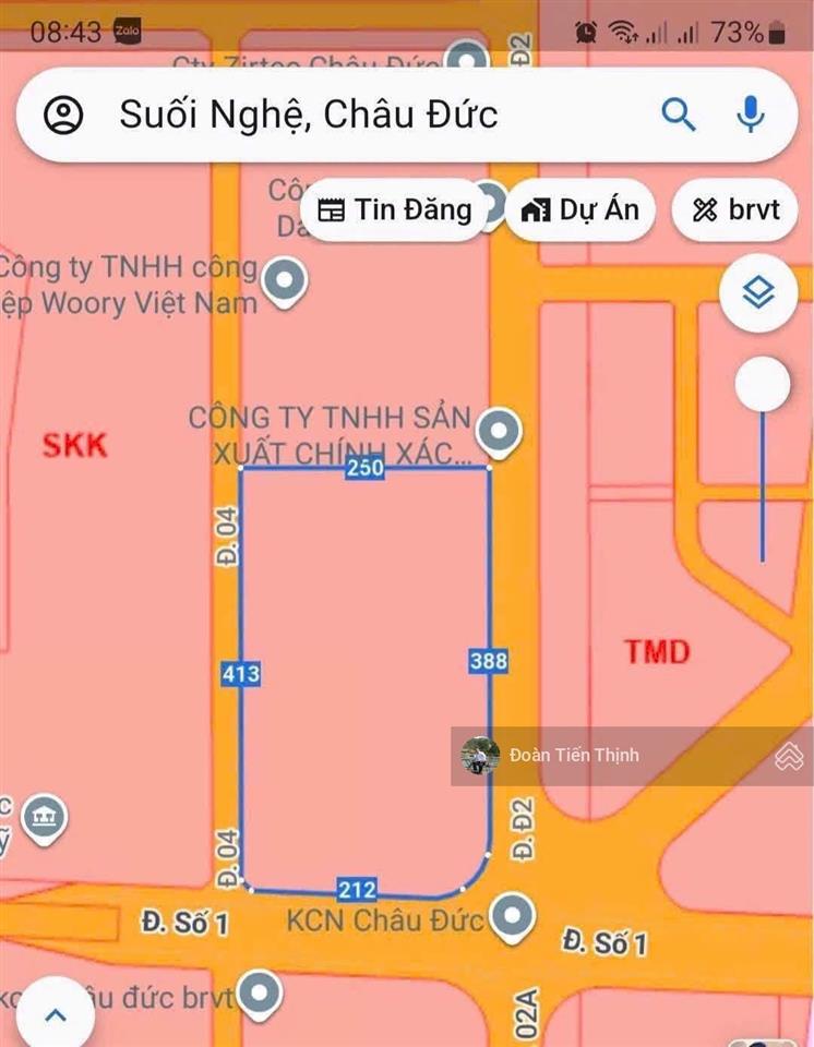Bán lô đất 100.000m2 (10 hec) loại đất skk, vị trí lô đất nằm trong kcn châu đức bà rịa, vũng tàu