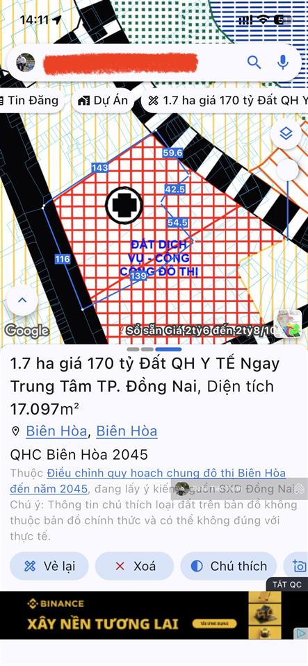 1.7 ha đất qh y tế, sở hữu 3 mặt tiền, mặt đường 30m ngang 120m, mặt bên ngang 150m, mặt đường sau