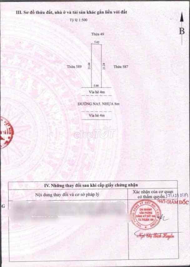 Chính chủ cần bán đất ở đô thị. Khu dân cư Vsip 1. Gần Aeon Canary