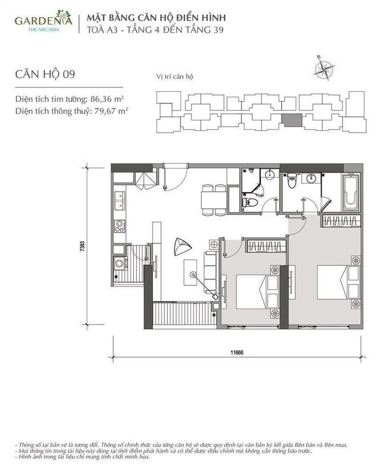 Bán căn hộ 2pn, 2wc, 80m2 tại toà a3 vinhomes gardenia, 8,9 tỷ vnd