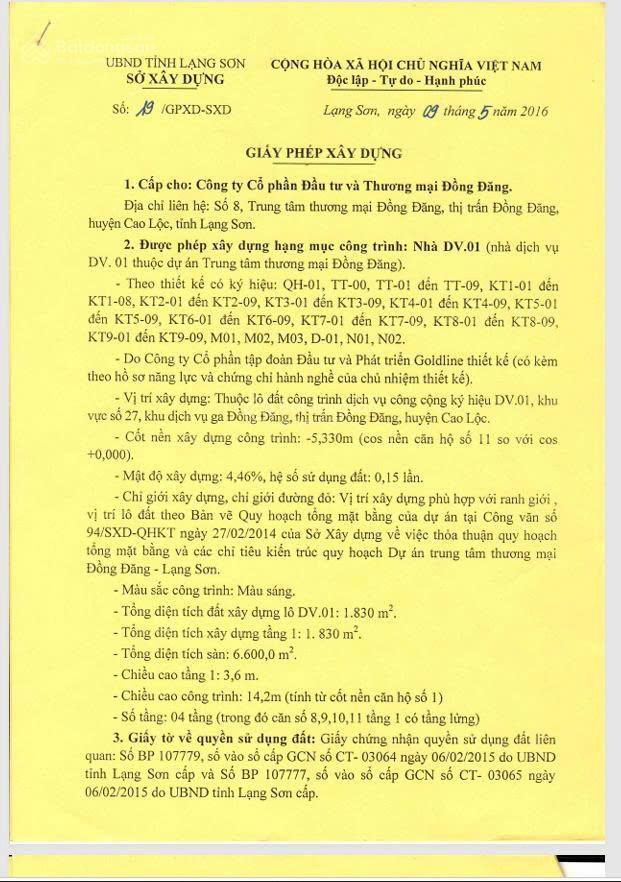 Cần chuyển nhượng trung tâm thương mại  tại thị trấn đồng đăng  cao lộc  lạng sơn