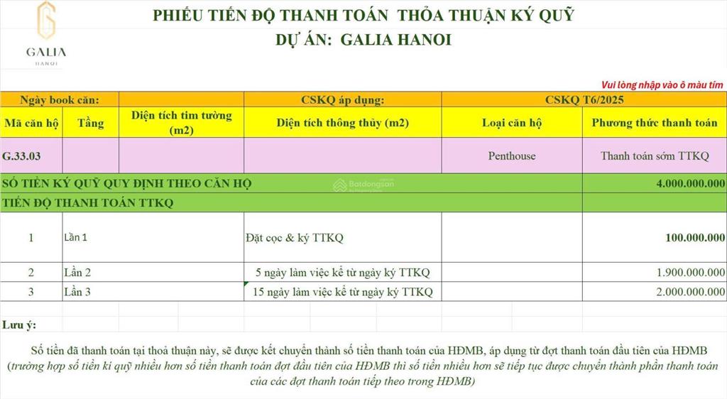 Em bán căn penthouse galia hanoi giá chỉ 75,1tr/m2, vào tên trực tiếp cđt