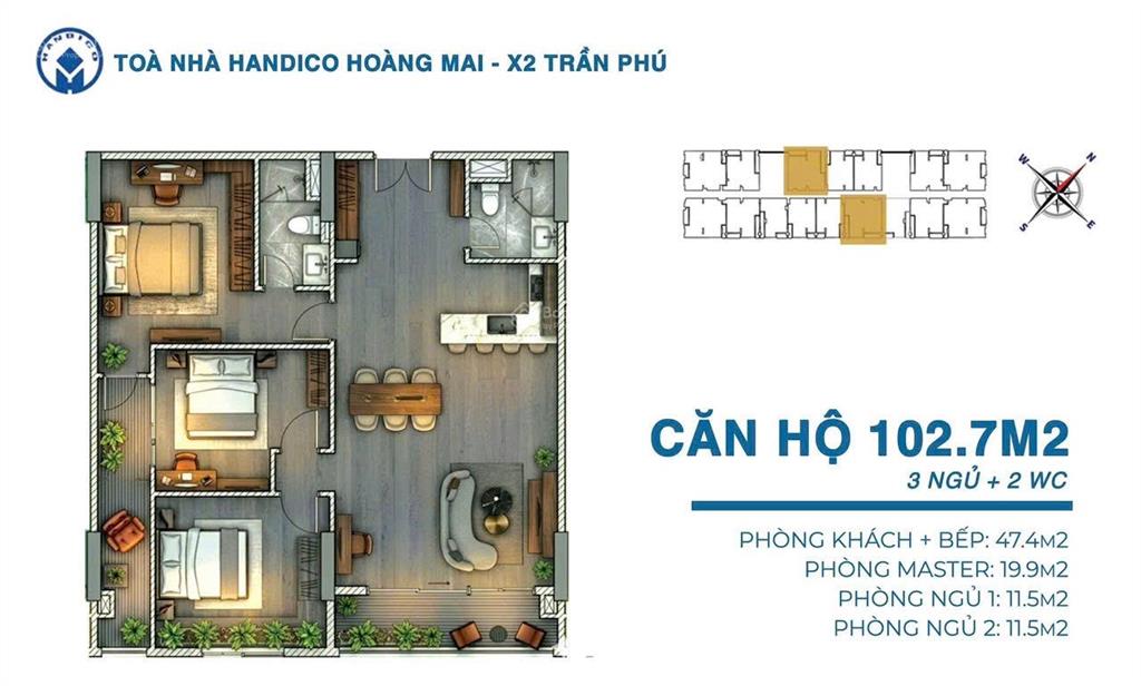 Quỹ căn thương mại x2 trần phú tầng trung hướng đông nam view sông hồng mát mẻ giá 63 65tr/m2