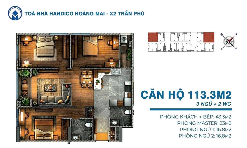 Quỹ căn thương mại x2 trần phú tầng trung hướng đông nam view sông hồng mát mẻ giá 63tr/m2