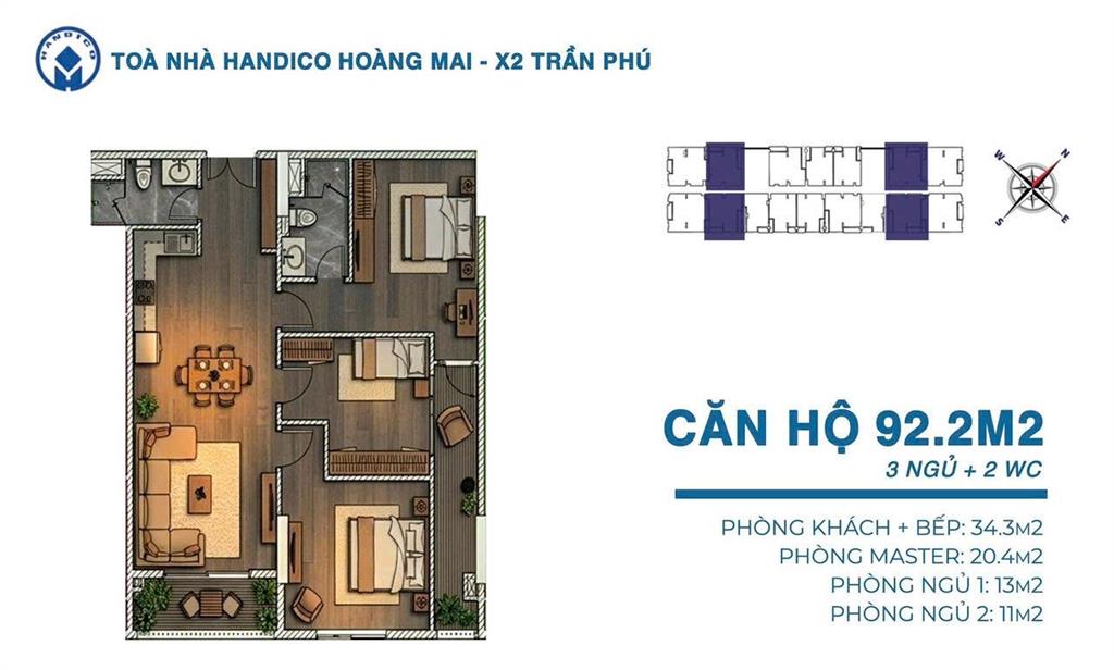 Quỹ căn thương mại x2 trần phú tầng trung hướng đông nam view sông hồng mát mẻ giá 63tr/m2