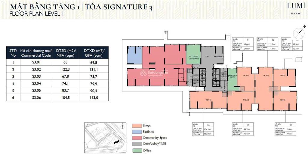 Mặt sảnh shophouse tại lumi hanoi 67m2, số lượng shop ít, làm siêu thị, nhà thuốc quá hợp lý