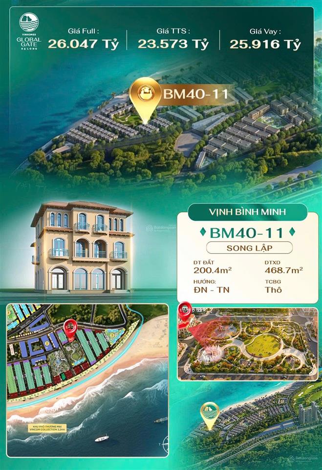 Bán căn song lập góc 200m2 view công viên siêu thoáng đẹp, lại gần biển vinhomes hạ long xanh