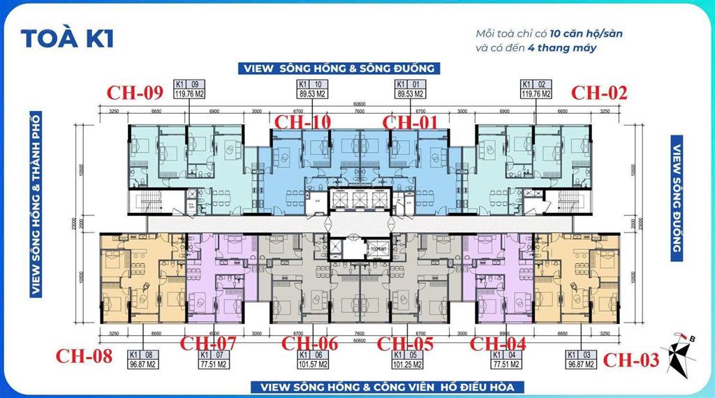 Bán căn góc 3pn tòa k1 khai sơn city  view trực diện đường nguyễn gia bổng  giá chỉ 75tr/m2