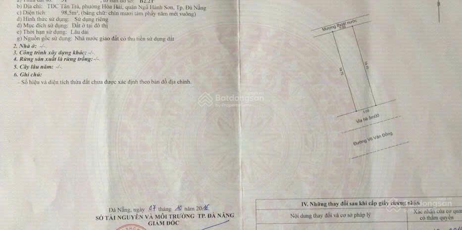 Chính chủ bán nhanh lô đất biển tân trà, 98.5m2 đường võ văn đồng