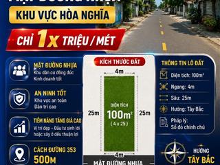 Bán lô mặt đường nhựa khu vực hòa nghĩa chỉ 1x triệu / mét