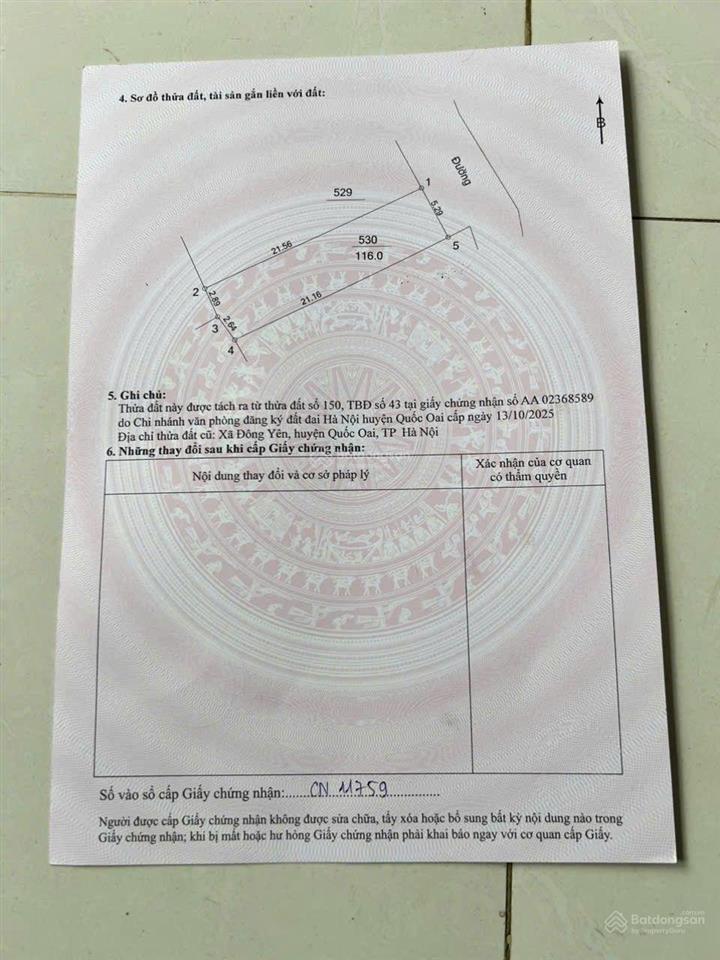 Bán đất tại xã đông yên, huyện quốc oai, gần đường dh09, 116m², đất ở sẵn sổ