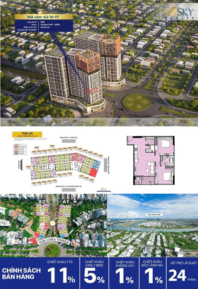 Căn góc 2pn view sông đẹp nhất sun cora  giá 4 tỷ (full 100%)  đón đầu quy hoạch cầu bùi tá hán