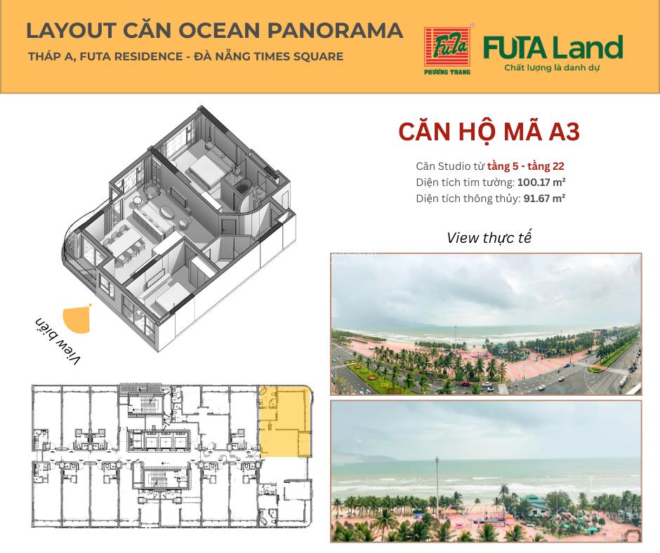 Suất ngoại giao căn 2pn100m2 tầng cao chiết khấu cao trực tiếp từ cđt. view trực diện biển mỹ khê