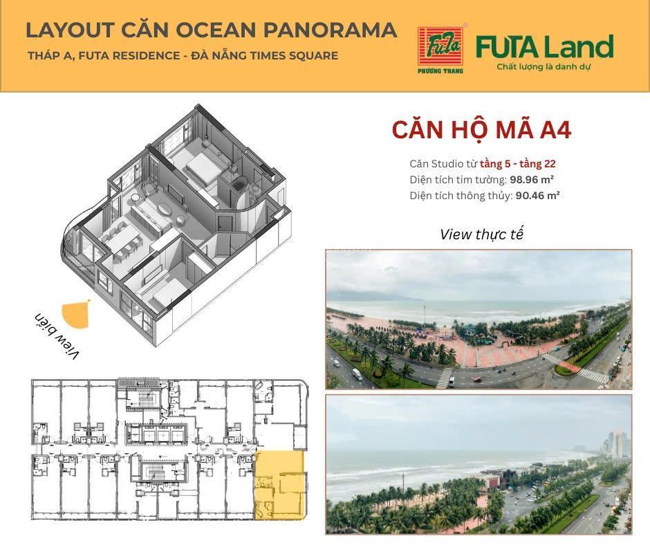 Căn hộ 2pn  98m2 tầng cao view trực diện biển  sở hữu lâu dài. bàn giao vào ở ngay