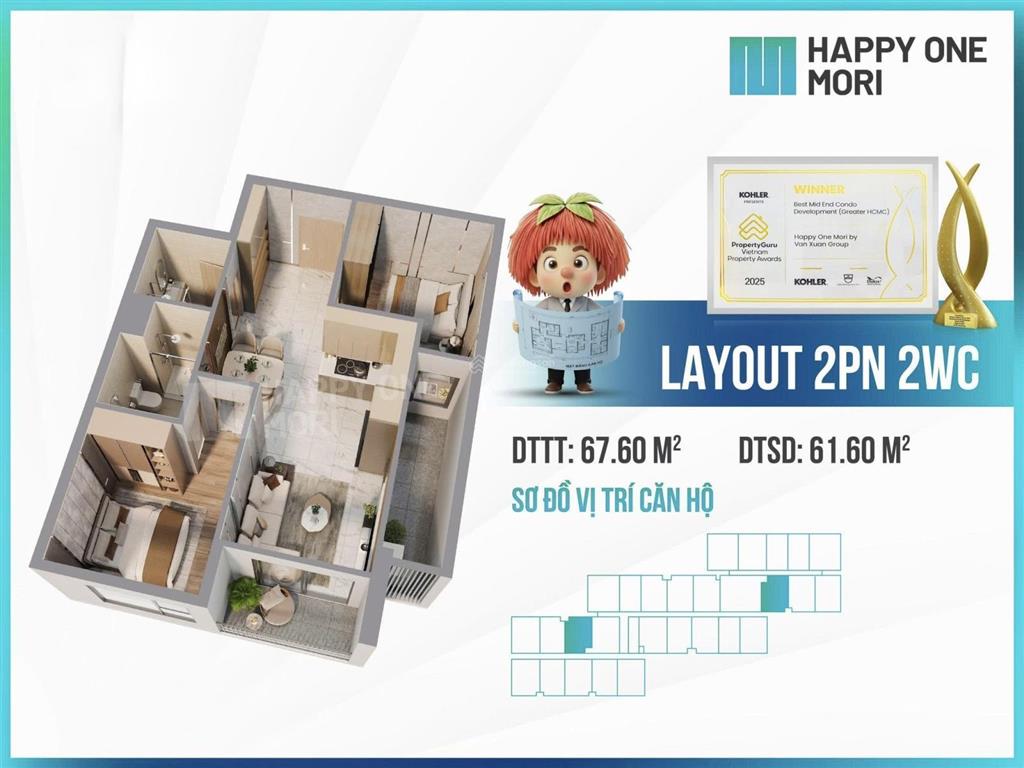 2,6 tỷ  2pn2wc  tt 30% nhận nhà  suất nội bộ ck gđ1  happy one mori