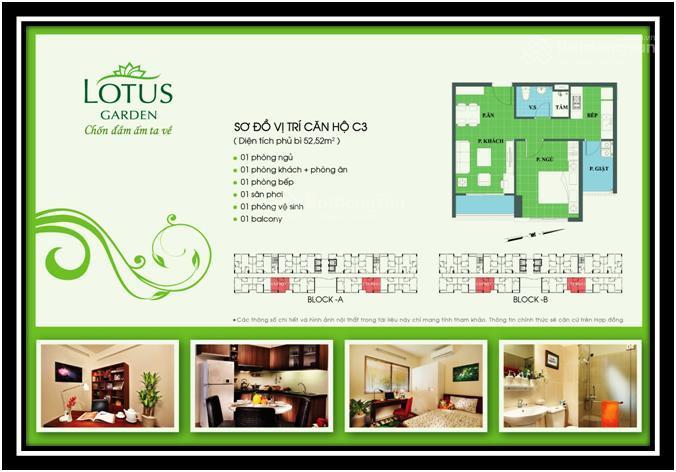 Bán cc lotus garden (sen xanh) 52m2  1pn  ban công thoáng mát  shr  giá bán 2.9 tỷ.