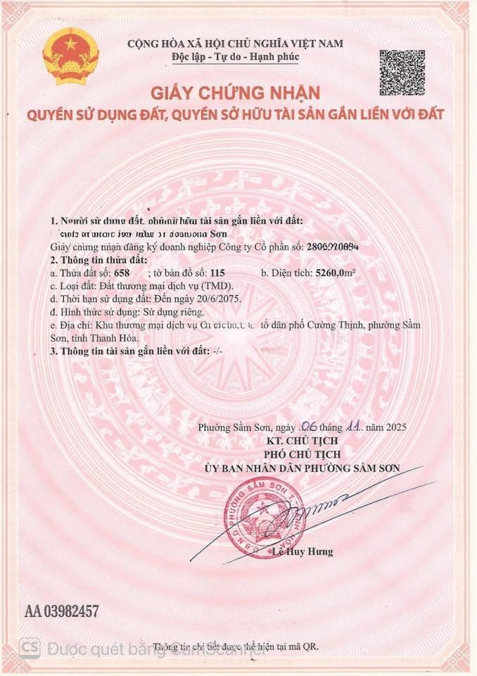 Bán quỹ đất thương mại dịch vụ 5.260m trục đại lộ nam sông mã sát biển sầm sơn