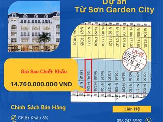 Bán shophouse lk5125  trục đẹp nhất từ sơn garden city xây 5 tầng, mt 6m, giá 14 tỷ hơn