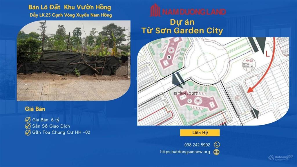 Bán lô đất dự án vườn hồng cạnh vòng xuyến nam hồng từ sơn