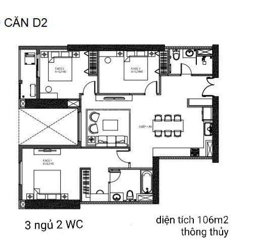 Bán căn hộ 2 ngủ diện tích rộng 106.4m2, thoải mái sửa thành 3 ngủ đẹp, giá hời khu