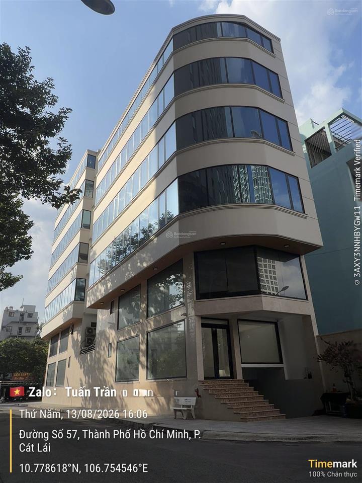 Cho thuê tòa vp góc 2mt đường 57 p. cát lái. dt 5x20m. hầm 6 lầu sàn trống. giá thuê 85tr/tháng
