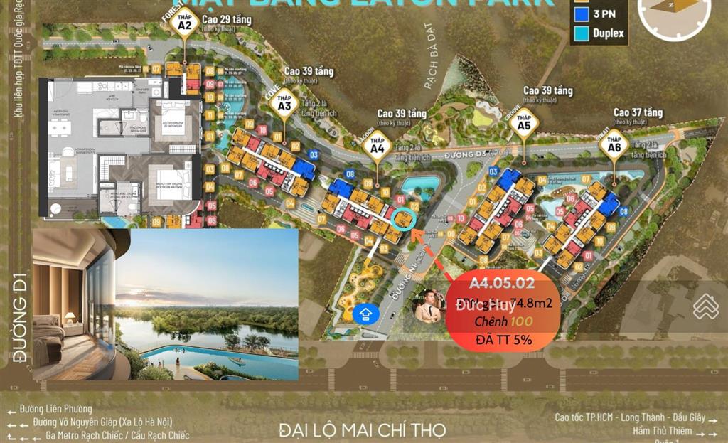 Bán hòa vốn căn 2pn (góc) tháp a4 view tt thể thao rạch chiếc, đã thanh toán 5%, giá siêu tốt