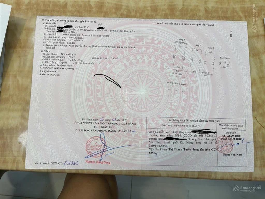Cần bán nhà 3 tầng mặt tiền đường 7m5 trương quyền gần biển