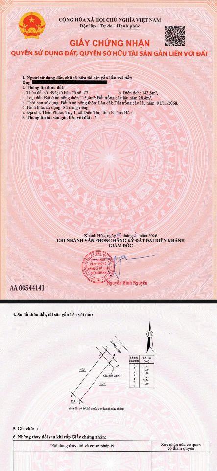 Bán đất Diên Phước giá rẻ mặt tiền đường Tư Văn kết nối Tỉnh Lộ 2 và HL39 - giáp Diên Lạc