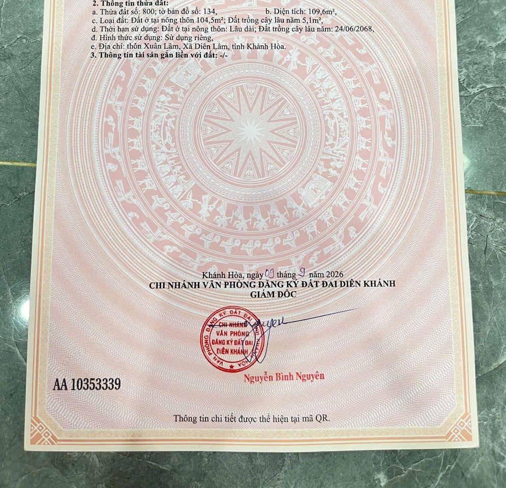 Bán đất Diên Lâm giá rẻ sát bên Hương Lộ 39 - thôn Thượng cách chợ Uỷ ban chỉ 3 phút