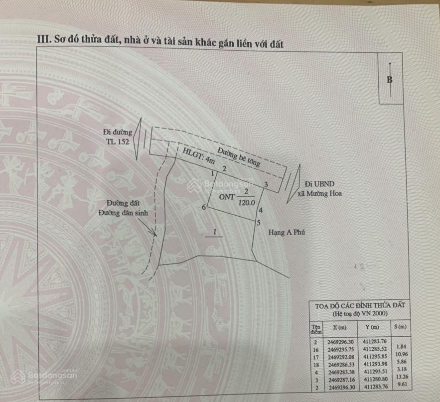 Bán đất tỉnh lộ 152, 4 tỷ, 550m2, 120m2 thổ cư, sapa, lào cai