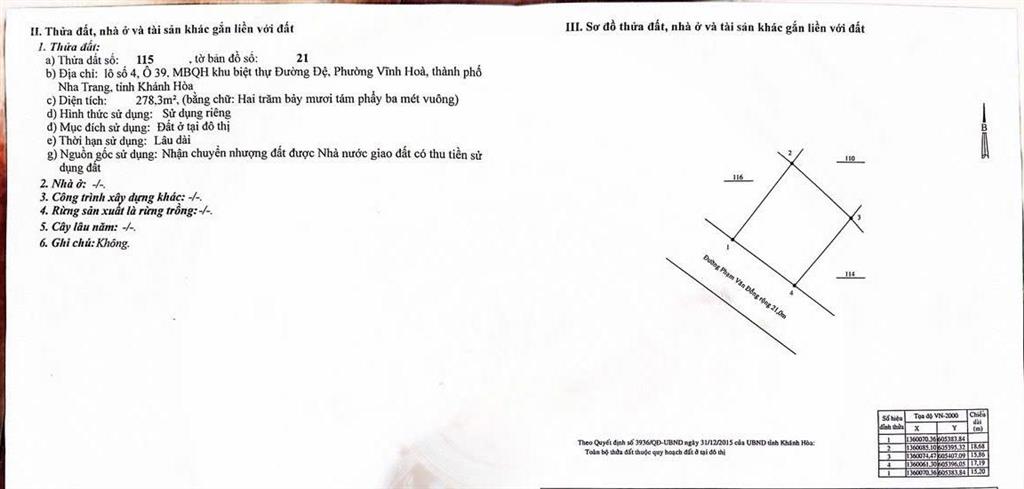 Bán đất tại phạm văn đồng, 23 tỷ, 278.3m2, khu vực vĩnh hòa, nha trang