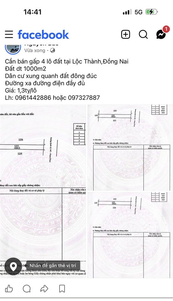 Bán đất tại lộc thành, 1,3 tỷ, 1000m2, giá ưu đãi! hot!