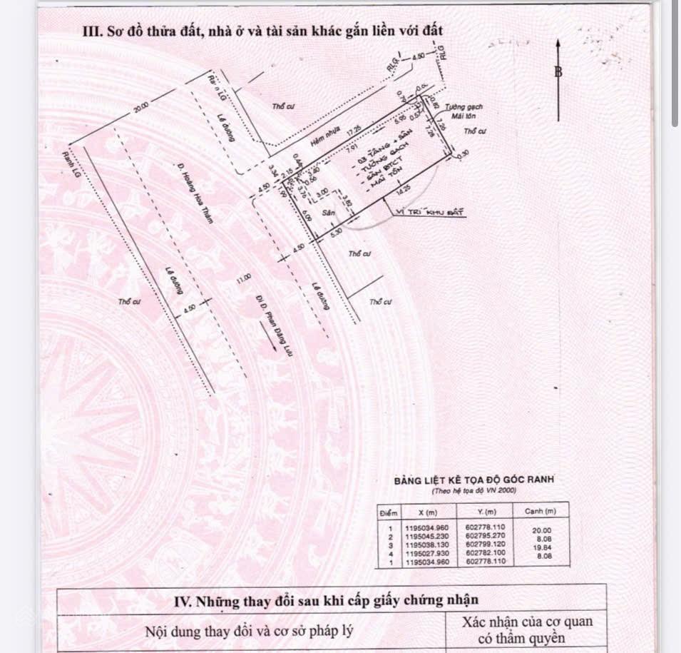 Bán nhà góc 2 mt hoàng hoa thám p.7 bt, dt 8x20m cn 161m2, kc 4 tầng, hđt 130tr, giá 65 tỷ