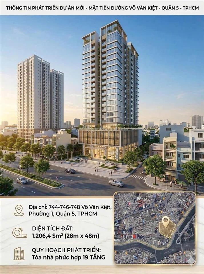 Chuyển nhượng quỹ đất vàng. đại lộ võ văn kiệt. q. 5  dt 28x48m  1.206m  ctxd 19 tầng  giá 50tỷ