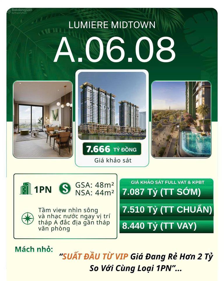 Cơ hội sở hữu 1pn lumiere midtown chỉ 7,087 tỷ  giá tốt nhất giỏ hàng, mã căn đẹp, tầng phong thủy