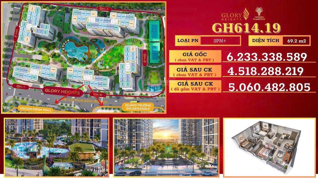 Chiết khấu 1,715 tỷ ch 2pn+1 glory heights view hoa hậu, quảng trường, công viên, ban công đông nam