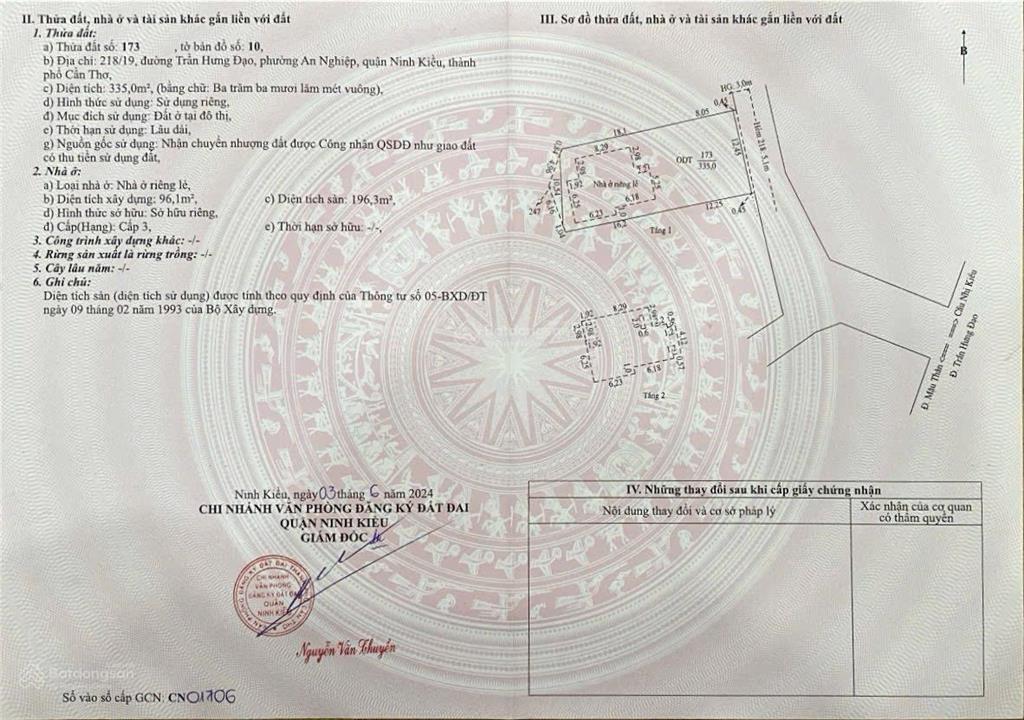 Biệt thự 344m2 trục chính hẻm 182 trần hưng đạo lộ 6m cách mặt tiền 50m hướng đông nam  18,5 tỷ