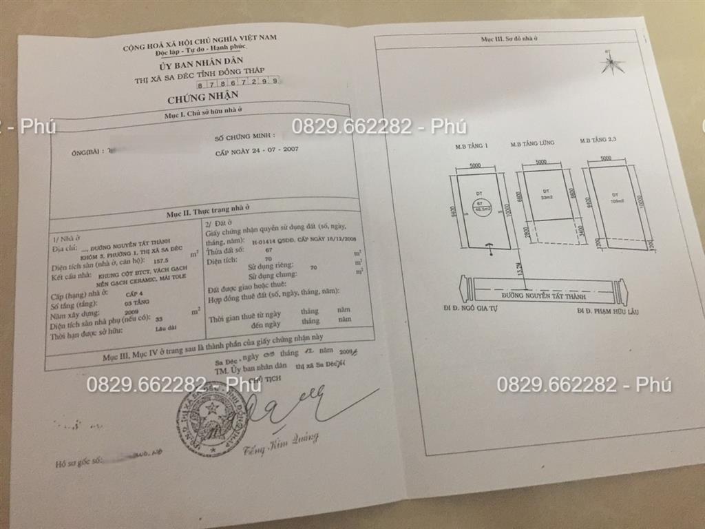 Bán nhà MT Nguyễn Tất Thành Sa Đéc, 70m2, 3 tầng, 6PN, Sổ hồng. Giá chỉ 4.6 tỷ.