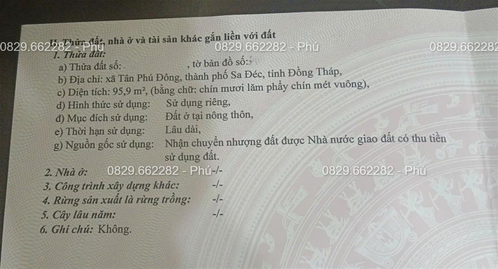 Bán đất thổ cư 96m2 KDC Tân Dương, Đồng Tháp. Sổ hồng, giá 960 triệu.