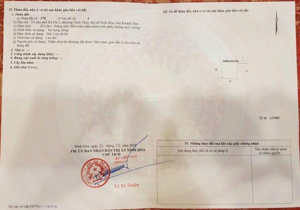 Cần bán gấp đất 451m2 chính chủ tại ninh thủy ninh hoà view biển dốc lết