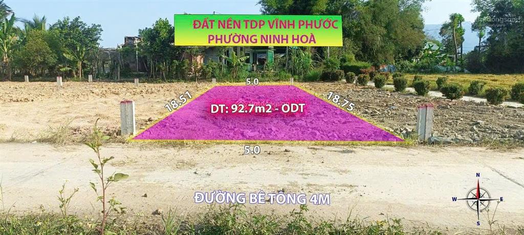 Chính chủ tôi cần bán 92,7m2 đất full thổ tại phường ninh hoà 350tr sổ sẵn