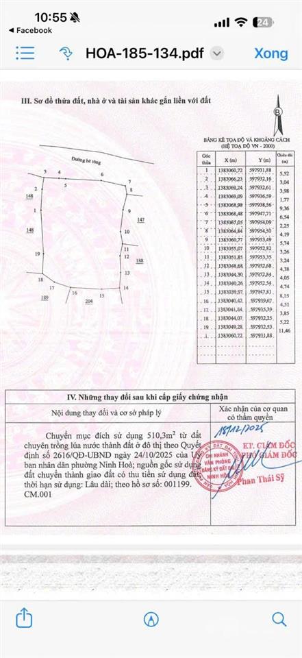 Kẹt lắm rồi chính chủ cần bán gấp đất 1046.6m² 973m2 thổ, đường nhựa 2 làn, p.ninh hòa giá 5,5tr/m2